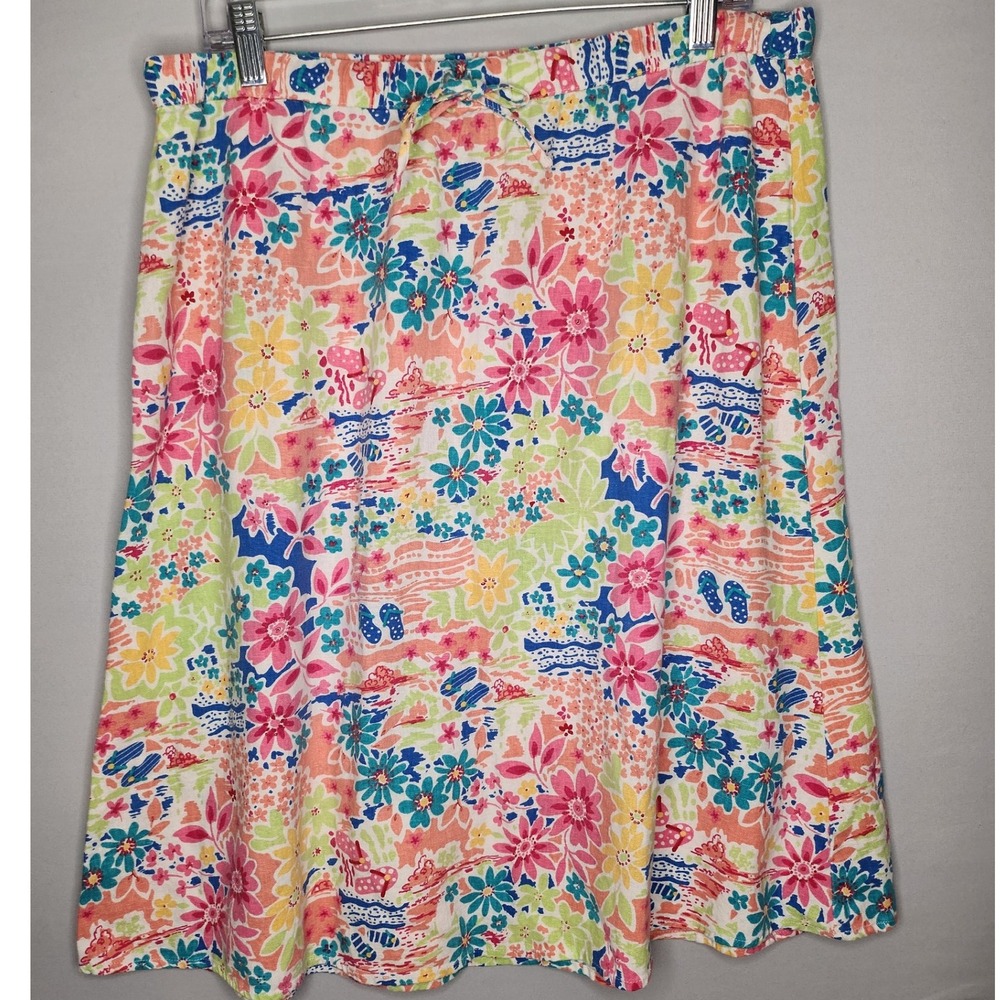 Christopher & Banks Women's Linen Blend Skirt Drawstring Waist Large Petite